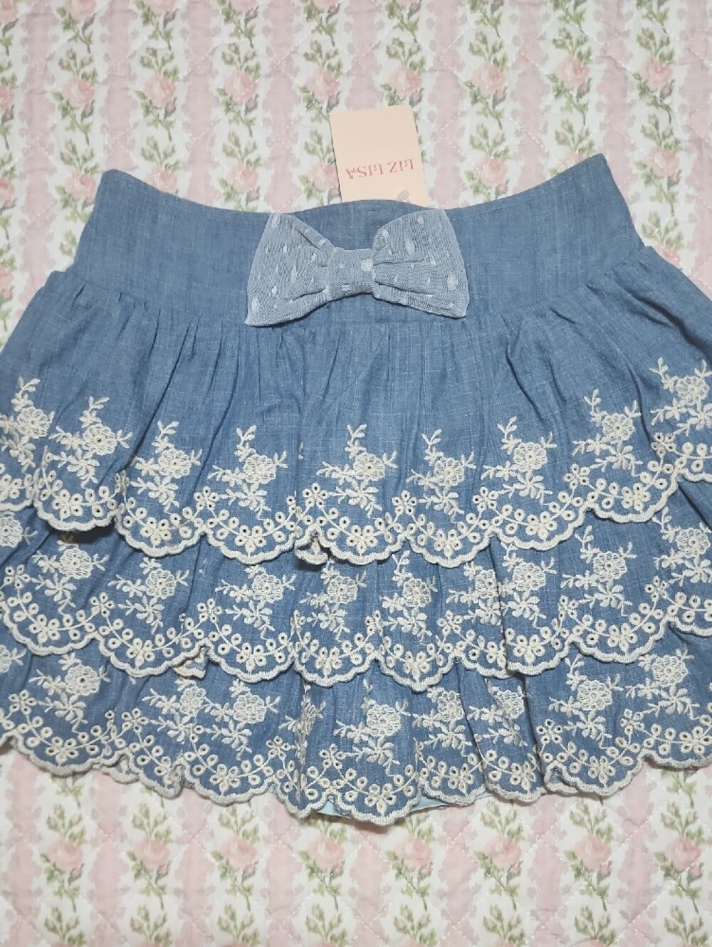 LIZ LISA 🎀 Blue Ruffle Tiered Eyelet Embroidered Lace Skirt Skort
